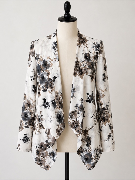 Astr Jackets & Blazers - Astr Floral Open-Front Blouse in White, Brown & Gray
